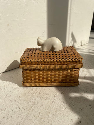 Vintage Wicker Woven Box with Cat