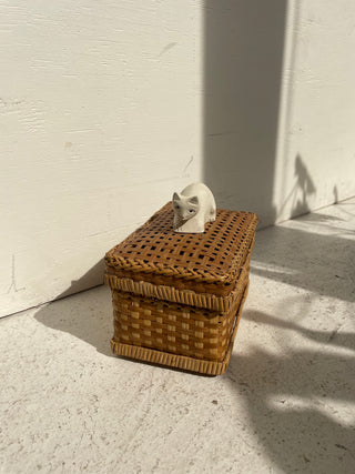 Vintage Wicker Woven Box with Cat