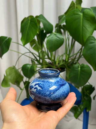 Vintage Blue Tiny Ceramic Vessel