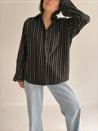 Vintage Black Striped Button Down Dad Shirt | Size L