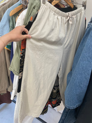 Vintage Beige Cotton Crop Pants