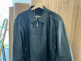 Vintage Black Leather Collared Zip Jacket | L