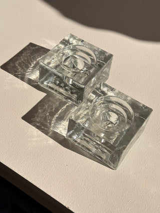 Vintage glass candle holder set 