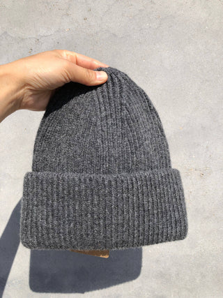 Beanie held up on top by a hand