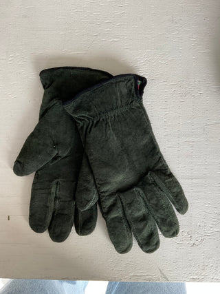 Vintage Forest Green Leather Gloves
