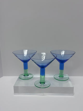 Vintage Blue & Green Martini Coupe Set of 3