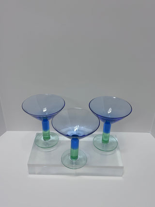 Vintage Blue & Green Martini Coupe Set of 3