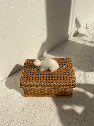 Vintage Wicker Woven Box with Cat