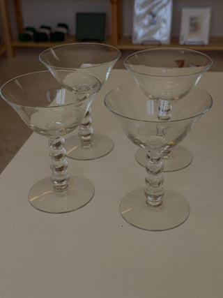 Vintage Glass Martini Beaded Stem Set/4