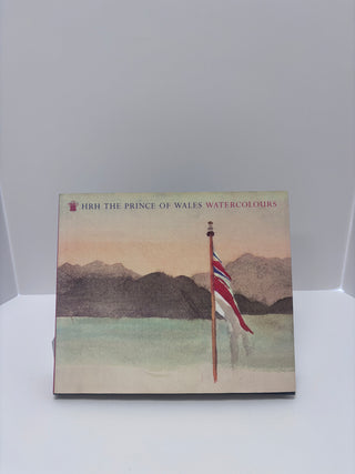 Front cover of vintage Prince of Wales Watercolours book showing Union Jack flag watercolour painting with mountains and water
