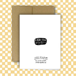 I Don't Want To Erase Greeting Card by Rani Ban Co (Back)
