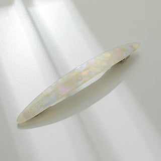 Pearl white iridescent French barrette with subtle rainbow shimmer finish