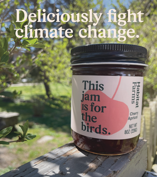Habitat Farms mission statement on dark teal background explaining pollinator support and sustainable farming practices