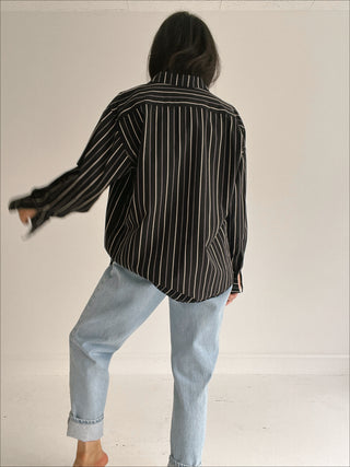 Vintage Black Striped Button Down Dad Shirt | Size L