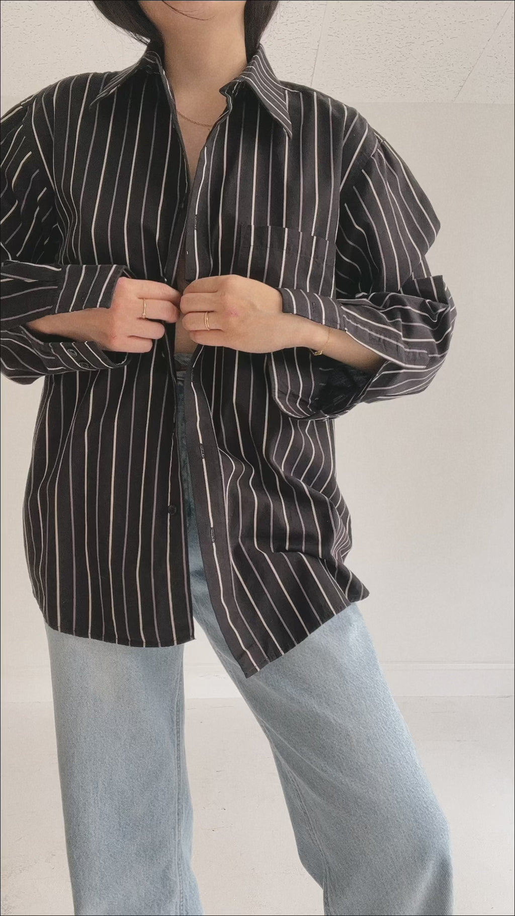 Vintage Black Striped Button Down Dad Shirt